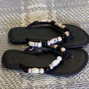 Womens Cindy Beaded Flip Flop Sandals - universal thread-black-various size-NWT